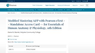 Marieb, Modified Mastering A&P with Pearson eText -- Standalone ...