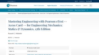 Hibbeler, Mastering Engineering with Pearson eText -- Acess Card ...