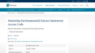 Mastering Environmental Science Instructor Access Code - Pearson