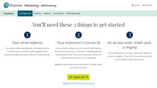 Students, register for Mastering Astronomy - Pearson