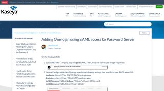 Adding Onelogin using SAML access to Password Server – Kaseya ...