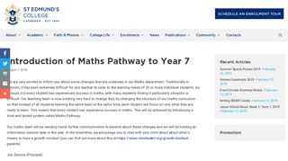 Introduction of Maths Pathway to Year 7 - St Edmunds College Canberra
