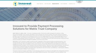 Innovest to Provide Payment Processing Solutions for Matrix Trust ...