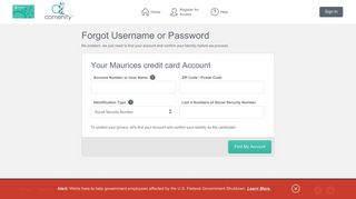 Maurices credit card - Forgot Username or Password - Comenity