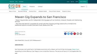 Maven Gig Expands to San Francisco - PR Newswire