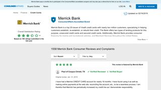 Top 1,546 Reviews and Complaints about Merrick Bank