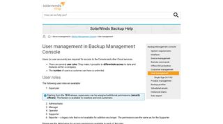 User management in Backup Management Console - SolarWinds