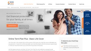 Max Life Online Term Plan - Basic Life Cover - Max Life Insurance
