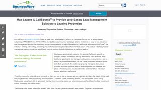 Max Leases & CallSource(R) to Provide Web-Based Lead ...