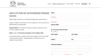 Create a Dealer Login - Mazda Boutique