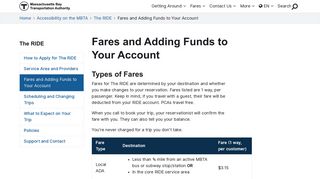 Fares and Adding Funds to Your Account | The RIDE | MBTA