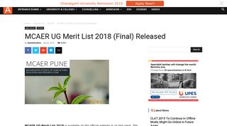 MCAER UG Merit List 2018 (Final) Released | AglaSem Admission