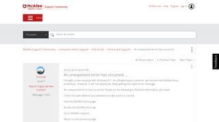McAfee Support Community - An unexpected error has occurred ...