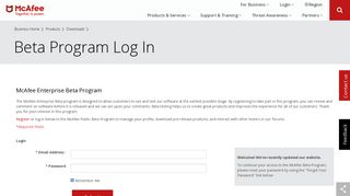 McAfee LLC. - Downloads - Beta Program Log In