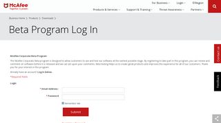 Beta Program Log In - McAfee