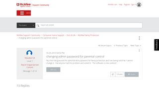 McAfee Support Community - changing admin password for parental ...