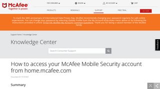 McAfee KB - How to access your McAfee Mobile Security account ...