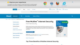 Shaw Secure McAfee Antivirus Security | Internet Extras