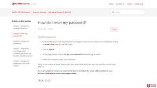 How do I reset my password? – McAfee SECURE Support