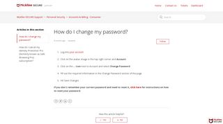 How do I change my password? – McAfee SECURE Support