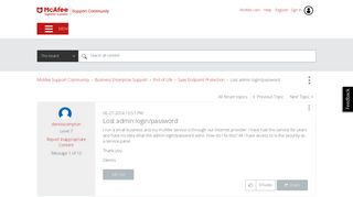 McAfee Support Community - Lost admin login/password - McAfee ...