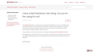I have a bad SiteAdvisor site rating. Can you fix the rating for me ...