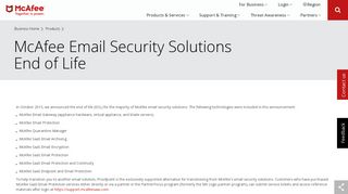 Email Security End of Life - McAfee