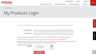 My Products Login - McAfee