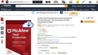 Amazon.com: McAfee Total Protection Unlimited Device [PC/Mac ...