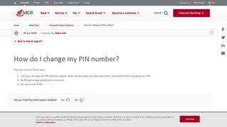 How do I change my PIN number? - MCB