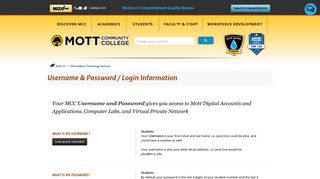 MCC | Username & Password / Login Information
