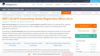 NEET 2019 Counselling, Dates, Seat Allotment, Procedure (mcc.nic.in)