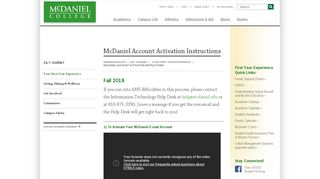 McDaniel Account Activation Instructions | McDaniel College