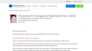 Important Changes to MathsOnline in 2012