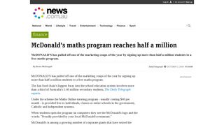 McDonald's maths program reaches half a million - News.com.au
