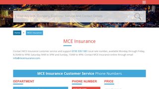 MCE Insurance Customer and Service Number: 0193 335 1361