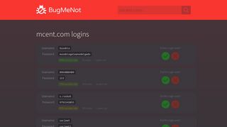 mcent.com passwords - BugMeNot