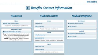 McKesson Benefits Contact Information - Amazon S3