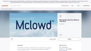 Mclowd Introductory Webinar July 2018 Tickets, Thu, 05/07/2018 at 12 ...