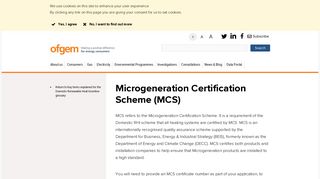 Microgeneration Certification Scheme (MCS) | Ofgem