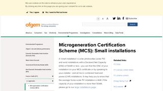Microgeneration Certification Scheme (MCS): Small installations | Ofgem
