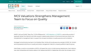 MCS Valuations Strengthens Management Team to Focus on Quality
