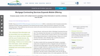 Mortgage Contracting Services Expands Mobile Offering | Business Wire