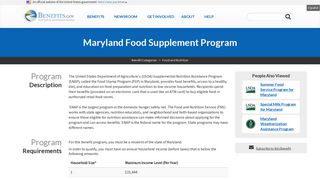 Maryland Food Supplement Program | Benefits.gov