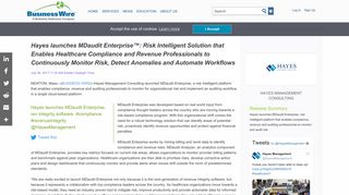 Hayes launches MDaudit Enterprise™: Risk Intelligent ... - Business Wire