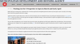 Metropolitan Development and Housing Agency | Waiting List for 3 ...