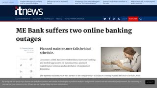 ME Bank suffers two online banking outages - Finance - iTnews