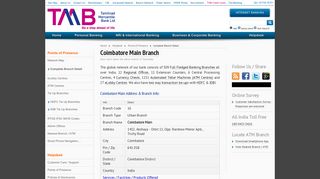 TMB Network Info - Coimbatore Main Branch Info : Get the Best ...