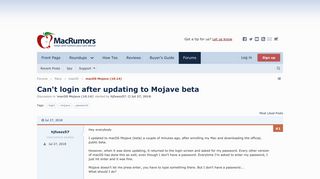 Can't login after updating to Mojave beta | MacRumors Forums