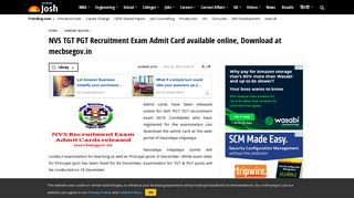 mecbsegov.in | NVS Recruitment Exam Admit Card Online - Jagran Josh